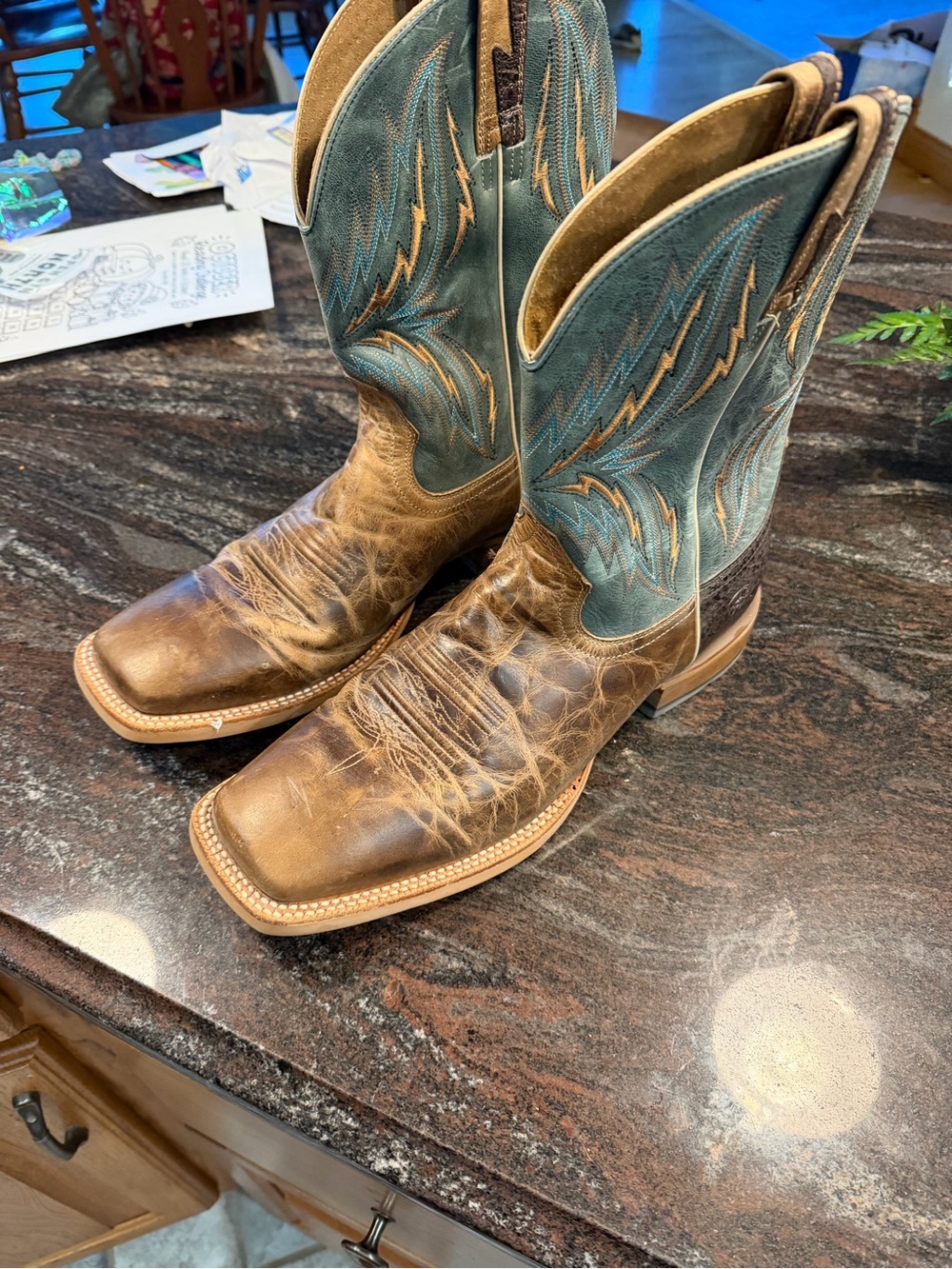 Ariat Men’s Brown & Teal Western Leather Cowboy Boots